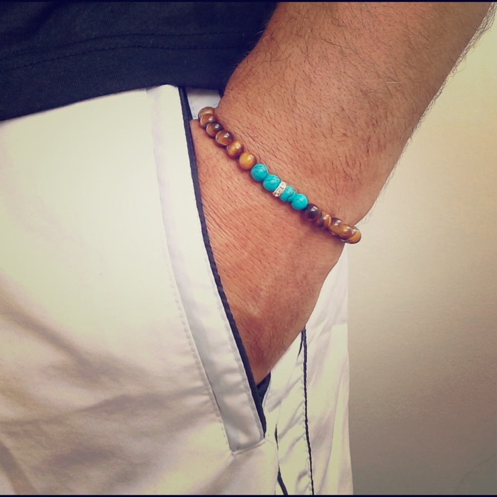 New Handmade Tiger Eye,& Turquoise Unisex Bracelet